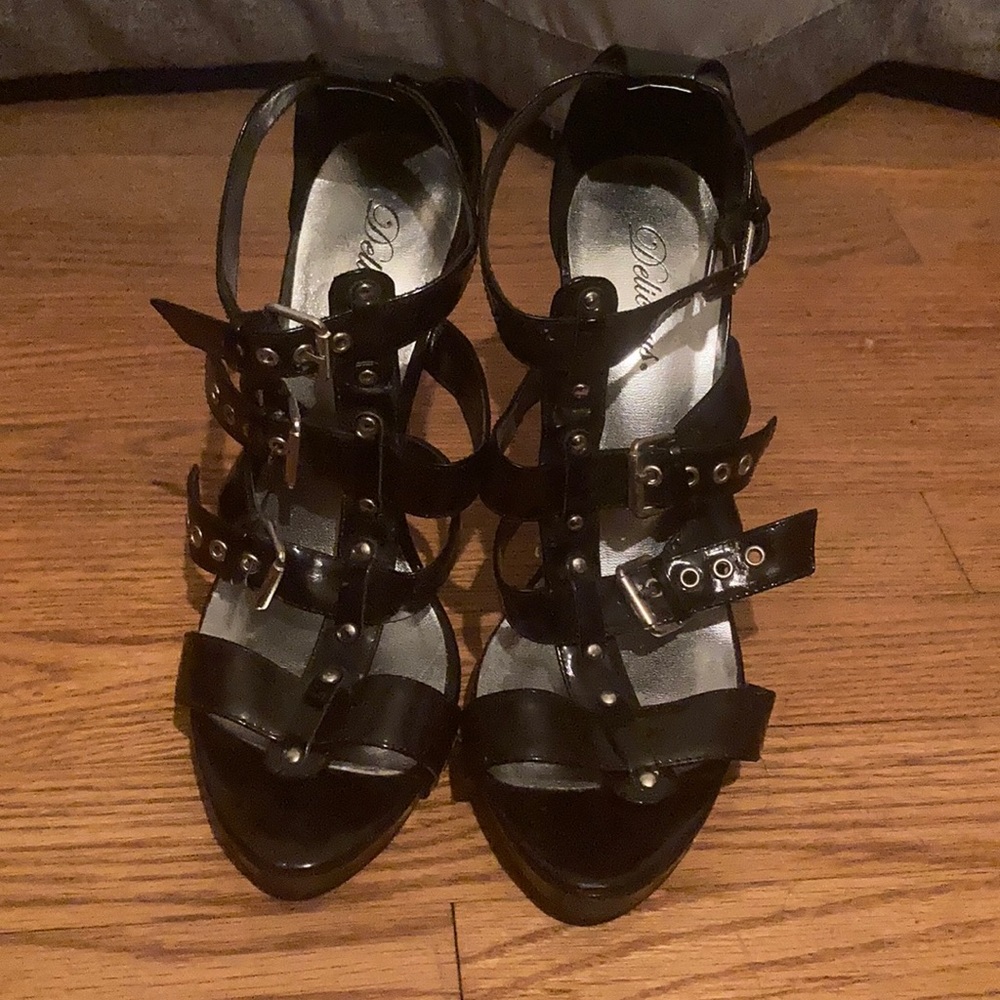 Strappy black heels